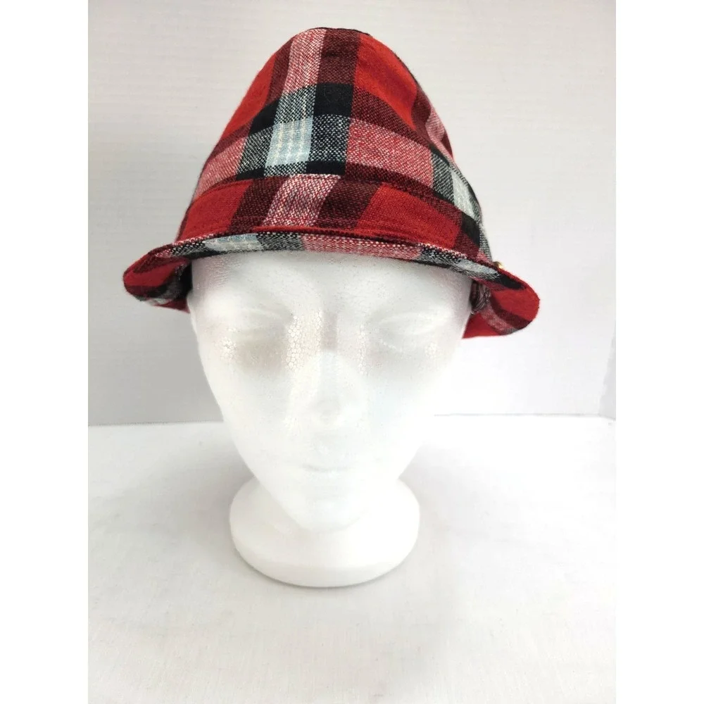 August Hat Company Womens Red Tartan Plaid Fedora Wool Blend